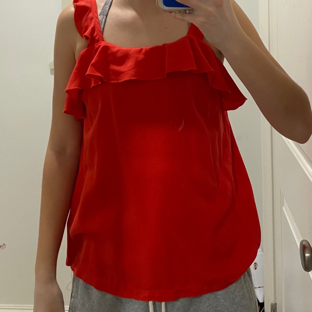 Red ruffle tank